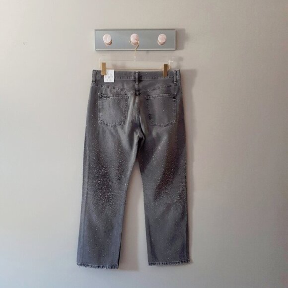 NWT Zara light wash black sparkle embellished mid rise straight leg jeans, 10 - Picture 11 of 15